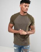 Asos T-shirt With Contrast Raglan Sleeves - Green
