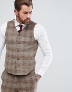 Asos Wedding Skinny Suit Vest Camel Wool Mix Plaid Check - Beige