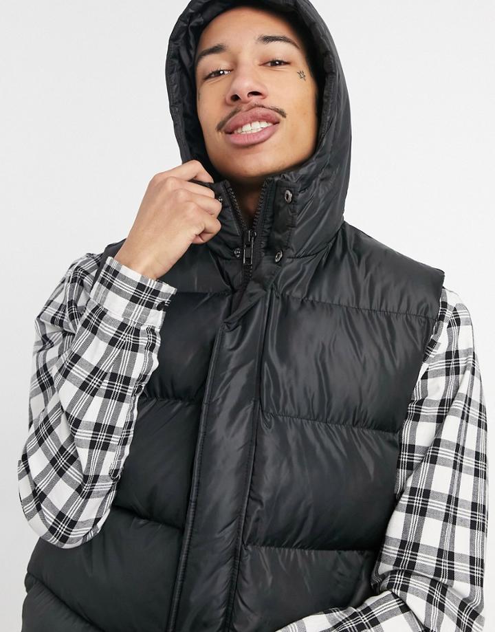 Asos Design Hooded Puffer Vest In Black