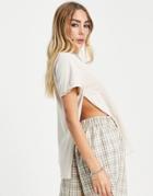 Asos Design T-shirt With Curved Hem And Side Splits In Washed Stone-brown