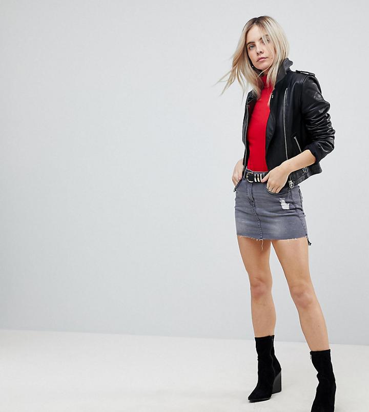 Parisian Petite Step Hem Denim Skirt - Gray