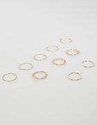 Asos Design Pack Of 10 Rings With Minimal Wire Design In Gold - Gold