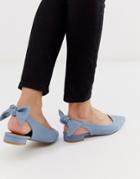 Asos Design Lizzie Bow Slingback Ballet Flats In Denim-blue
