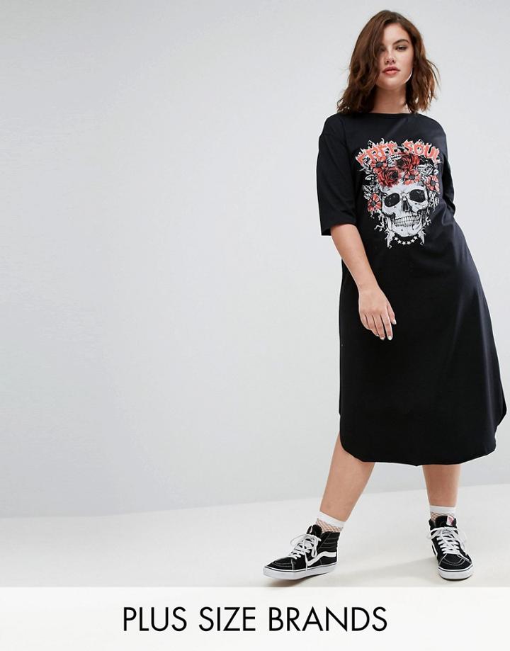 Pink Clove Short Sleeve Midi Dress With Placement Print - Gray