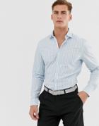 Asos Design Slim Fit Shirt In Blue & Green Stripe With Cutaway Collar - Blue