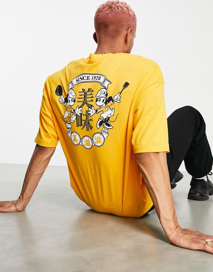Asos Design Relaxed T-shirt With Mickey Print In Orange