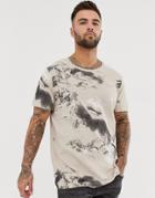 Jack & Jones Core Waffle Printed Oversized T-shirt In Tan