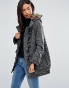 Qed London Duffle Coat With Faux Fur Hood - Gray