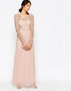 Club L Crochet Maxi Dress With Long Sleeves - Nude Pink