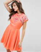 Asos 3d Flower Embellished Skater Mini Dress - Red