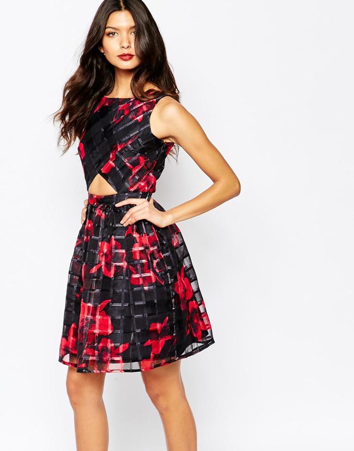 Elise Ryan Cut Out Skater Dress In Organza