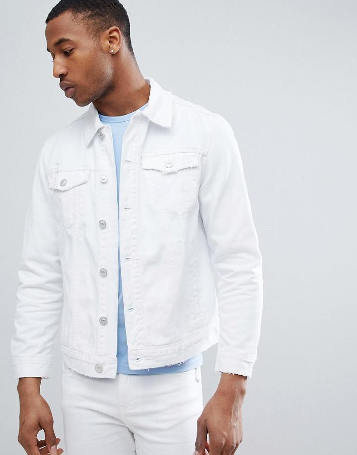 Bershka Denim Jacket In White - White