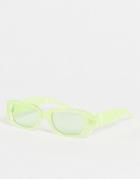 Asos Design Rectangle Sunglasses With Marble Effect In Green - Lgreen