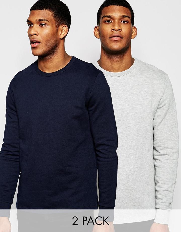 Asos Sweatshirt 2 Pack Navy/ Gray Marl Save 17%