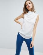 Asos Sleeveless Top With Ruched High Neck - White