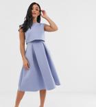 Asos Design Petite Fold Back Crop Top Midi Prom Dress - Blue