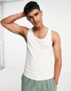 Asos Design Organic Cotton Blend Muscle Fit Tank Top In Cream-neutral