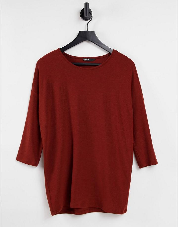 Only Glamour 3/4 Sleeve Jersey Tunic Top In Burnt Orange