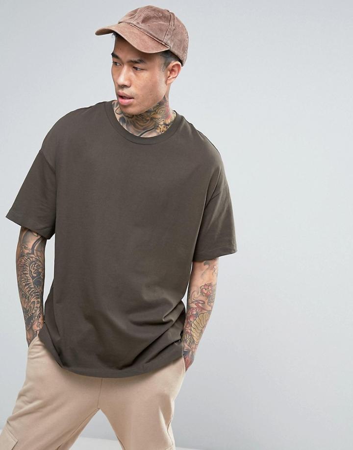 Bershka Oversized T-shirt In Khaki - Green