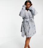 Brave Soul Plus Stars Fleece Robe In Gray And Silver-grey