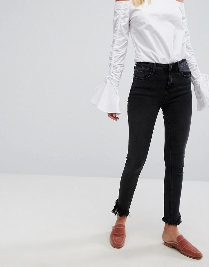 New Look Frayed Hem Skinny Jean - Black