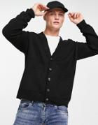 New Look Fluffy Relaxed Cardigan In Black