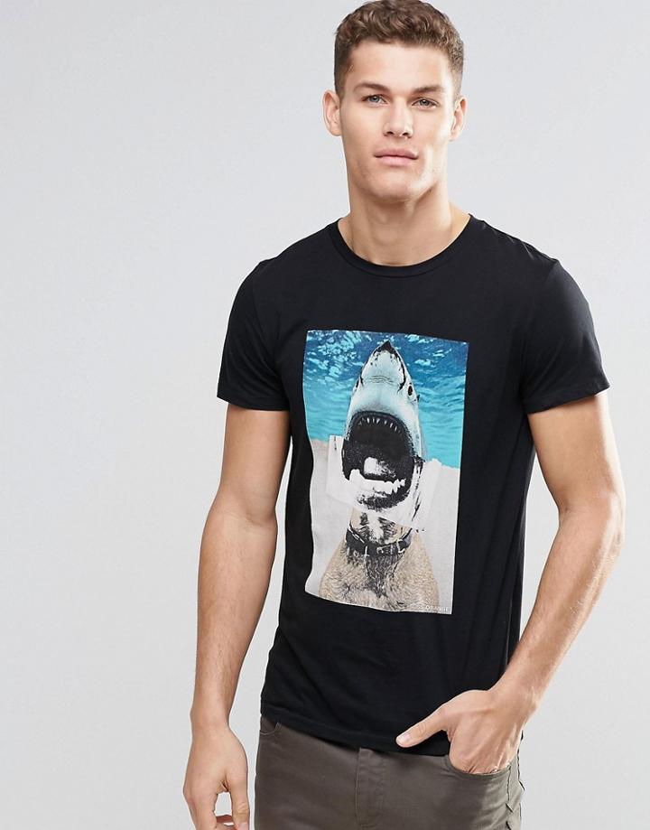 Boss Orange T-shirt With Shark Dog Print In Black - Black