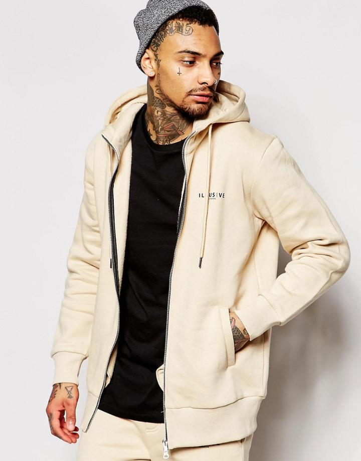 Illusive London Zip Through Hoodie - Stone