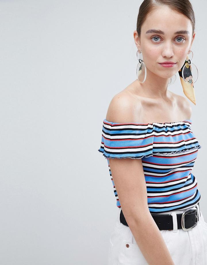 New Look Stripe Bardot Top - Blue