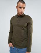 Asos Long Sleeve Jersey Polo In Khaki - Green