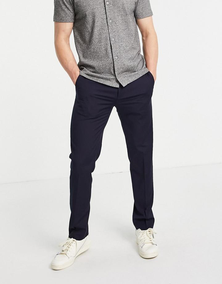 River Island Slim Smart Pants In Navy-grey