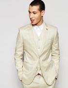 Asos Skinny Suit Jacket In Linen Mix - Stone