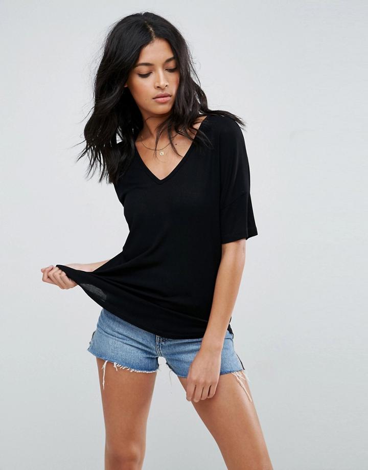 Asos Slouchy Oversized T-shirt In Rib - Black
