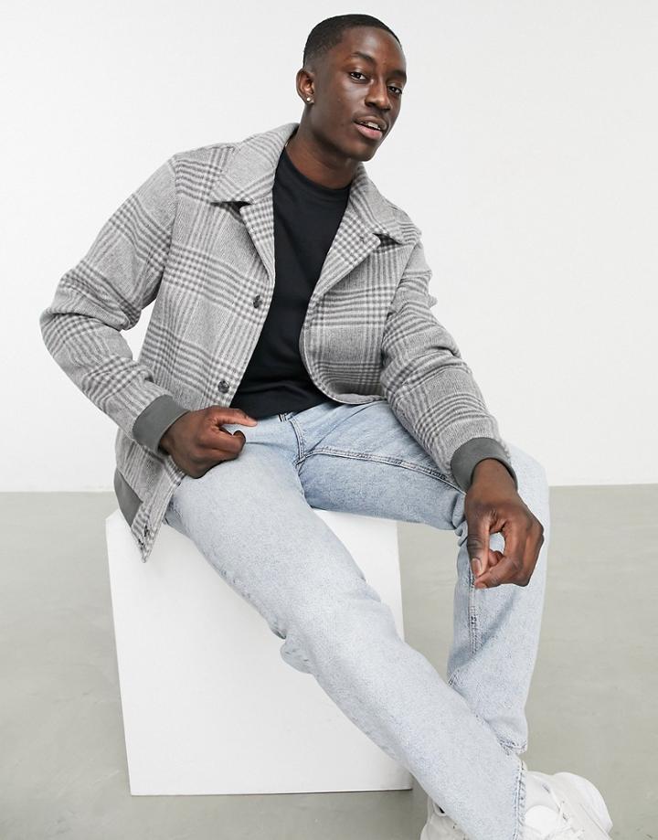 Asos Design Wool Mix Bomber Jacket In Gray Check