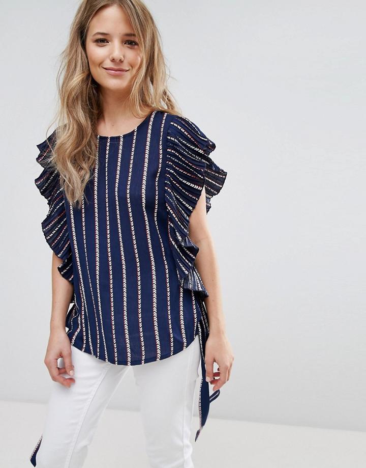 Liquorish Ruffled Sleevless Blouse - Navy