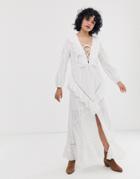 Asos Design Lace Up Casual Maxi Dress-white