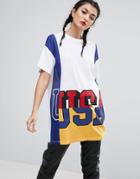 Asos T-shirt With Cutabout Usa Print In Mixed Fabric - Multi