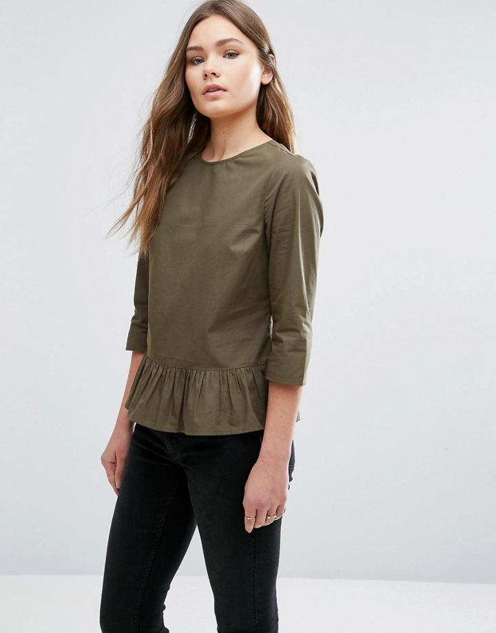 New Look Ruffle Hem Shell Top - Green
