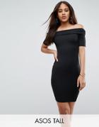 Asos Tall Super Soft Deep Bardot Mini Bodycon Dress - Black