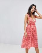 Lost Ink Gingham Maxi Beach Dress - Red