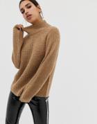 Na-kd High Neck Balloon Sleeve Sweater In Brown - Brown
