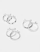 Asos Design Pack Of 3 20mm Hoop Earrings In Silver