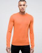 Asos Cotton Crew Neck Sweater In Muscle Fit - Orange