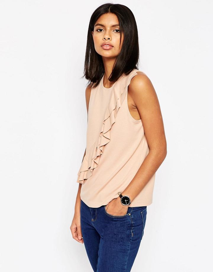 Asos Ponte Shell Top With Double Ruffle Detail - Blush