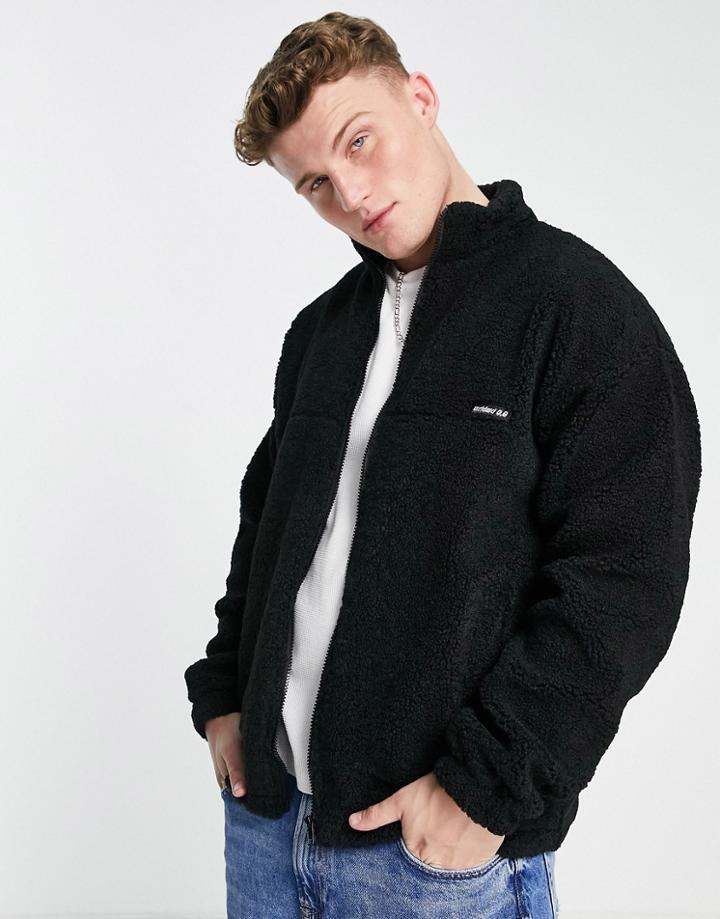 New Look Sherpa Zip Through Jacket With Badge In Black