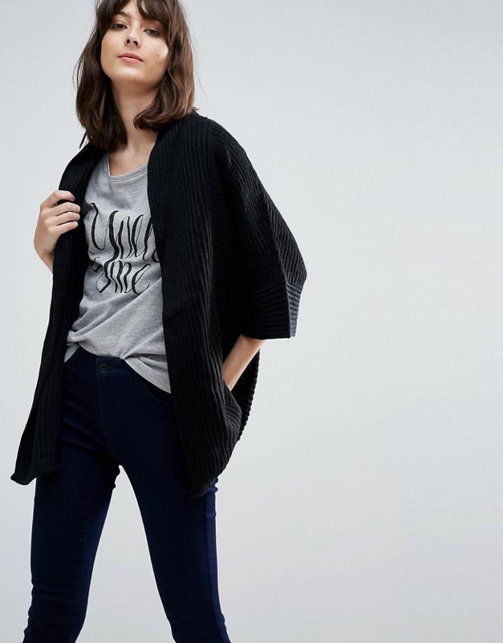 Jdy Crave Rib Knit Open Kimono Cardigan - Black