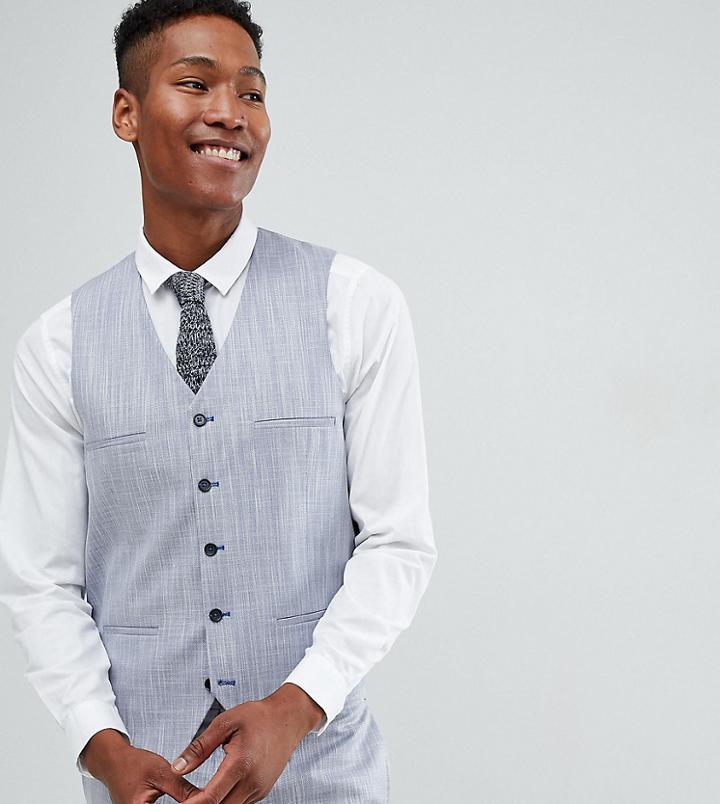 Noak Slim Wedding Suit Vest In Crosshatch-blue
