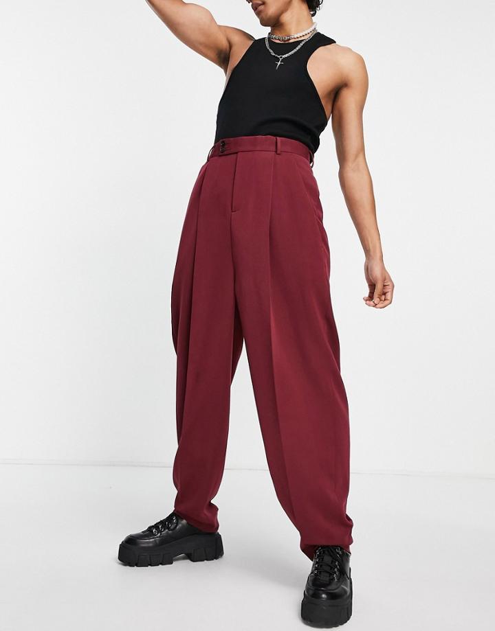 Asos Design Balloon Smart Pants In Burgundy-red