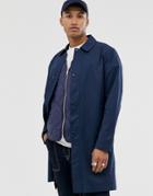 Asos Design Single Breasted Trench Coat In Navy - Navy