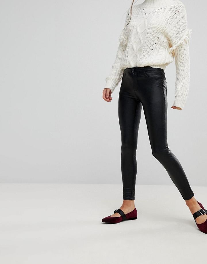 Only Mid Rise Leather Look Jean - Black